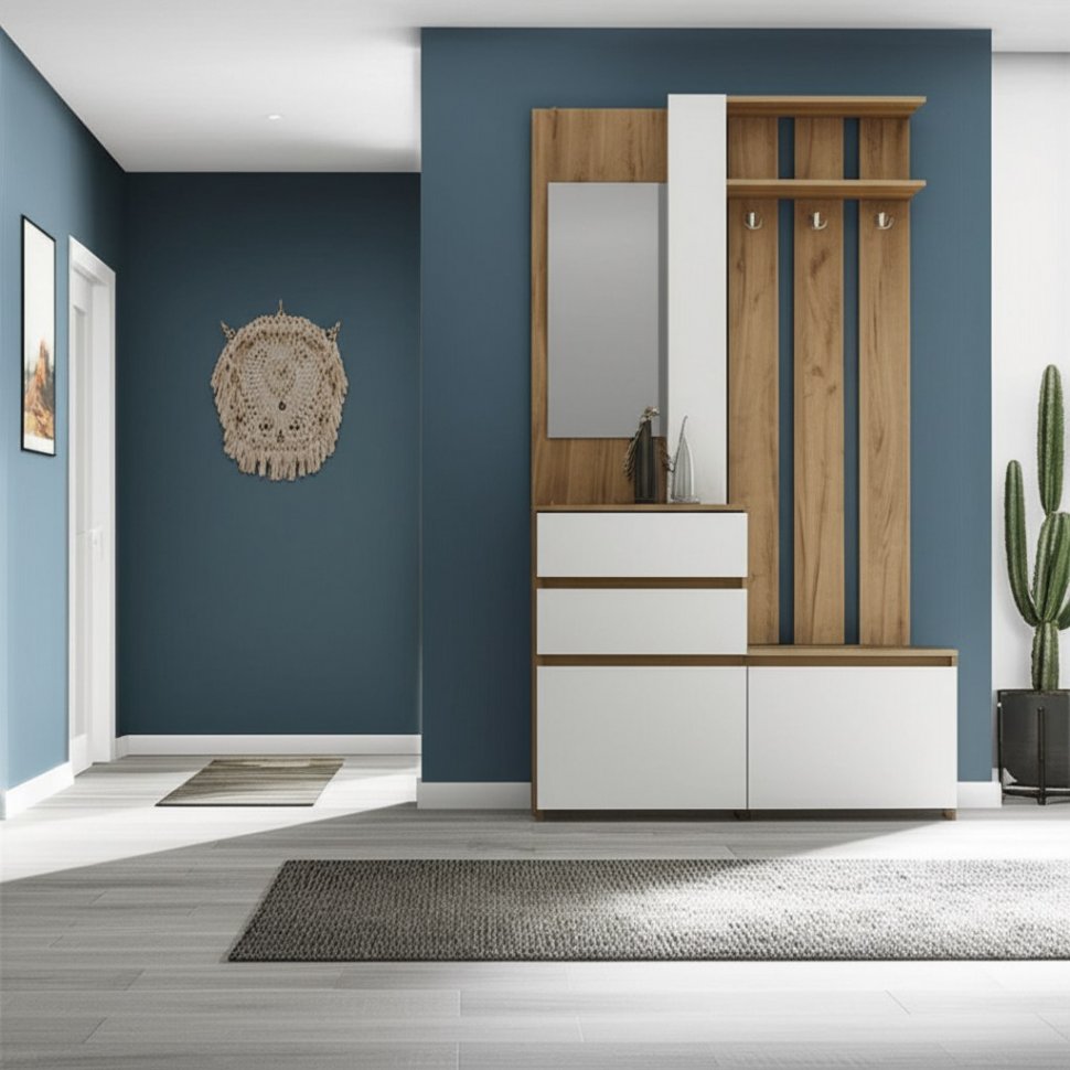 Вешалка с зеркалом Некст 1, Дуб золотой, Белый