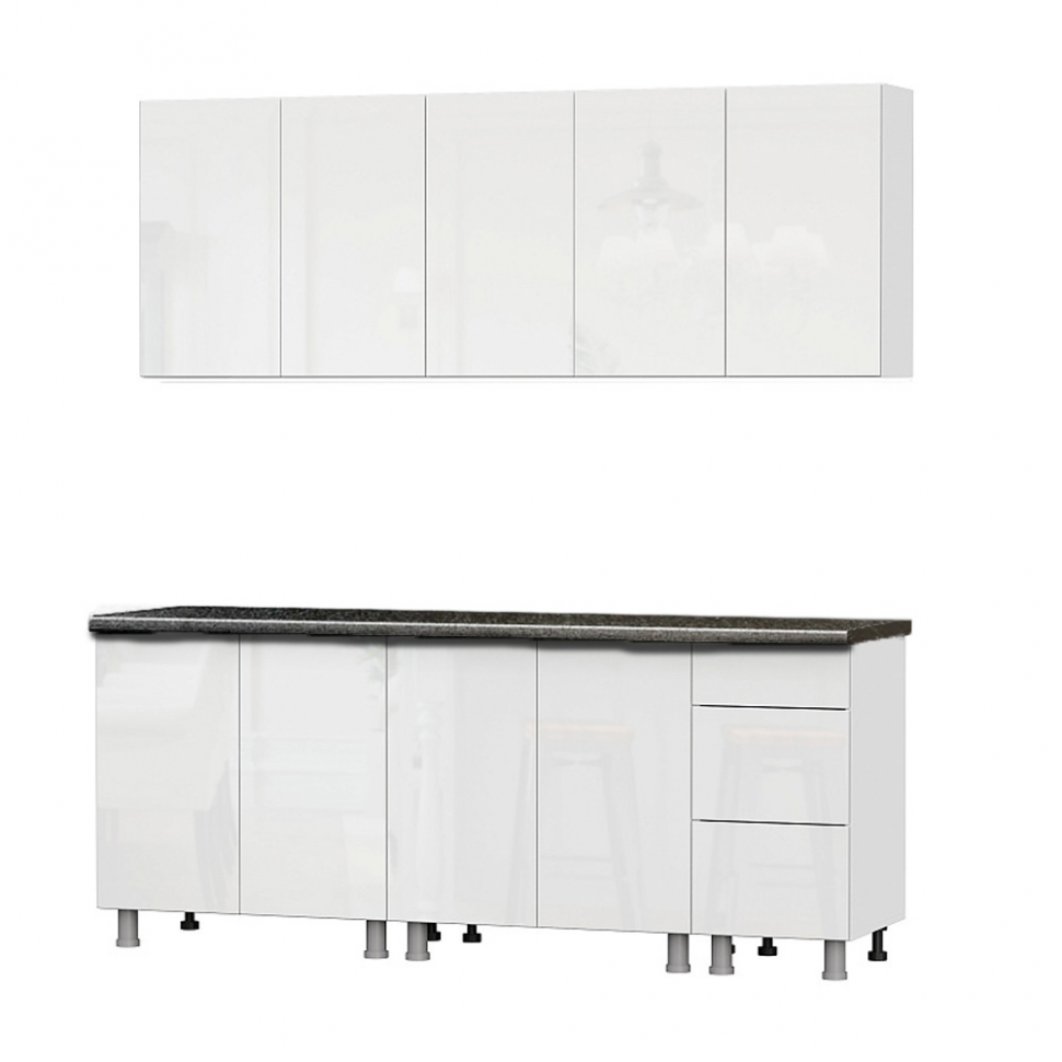 Кухня "Модерн New" 2 м (со столешницей 26 мм) Белый/Белый глянец/Черный