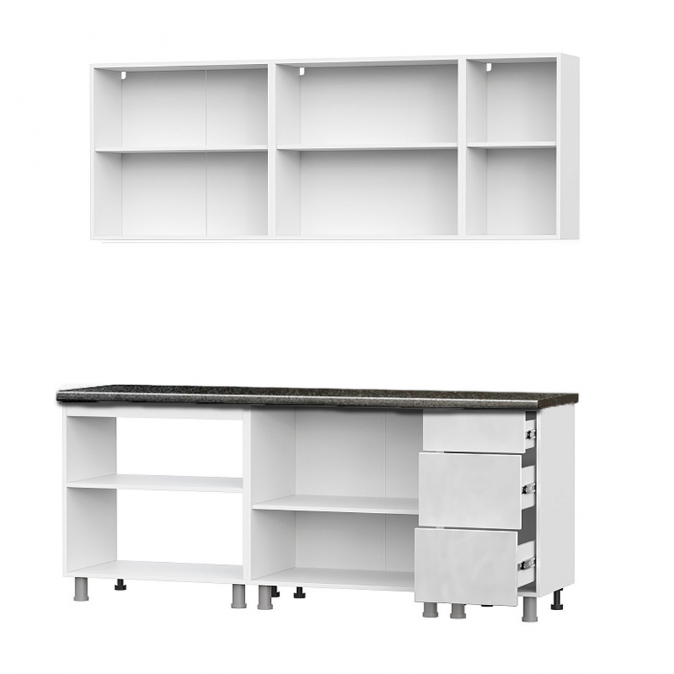 Кухня "Модерн New" 2 м (со столешницей 26 мм) Белый/Белый глянец/Черный