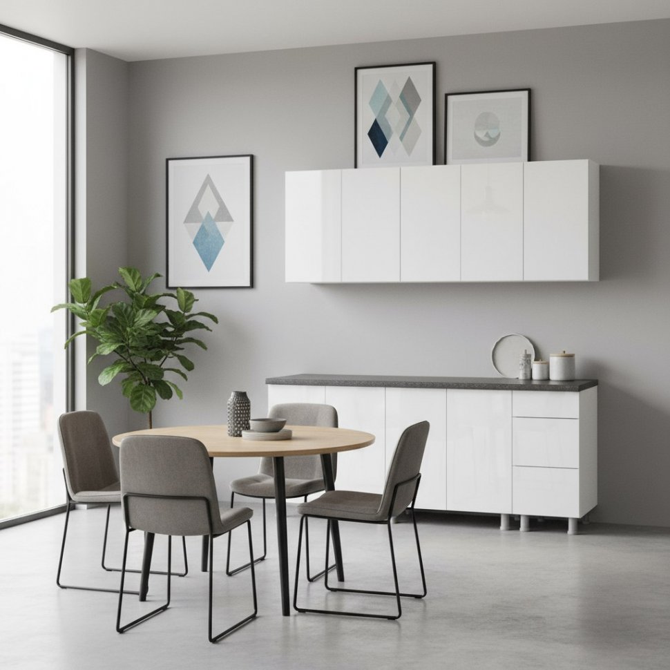 Кухня "Модерн New" 2 м (со столешницей 26 мм) Белый/Белый глянец/Черный