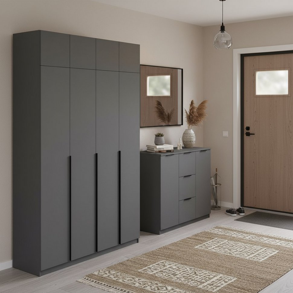 Шкаф с антресолью (9 полок + штанга) ШК 5 (1600), Графит