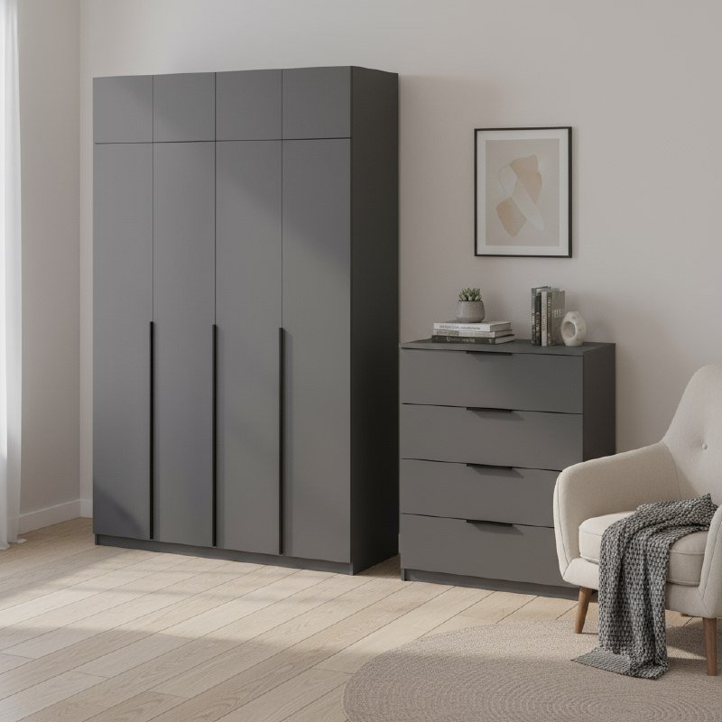 Шкаф с антресолью (9 полок + штанга) ШК 5 (1600), Графит