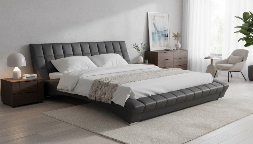 Оливия кровать 180 Марика 485 серый
