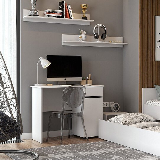 Стол письменный с ящиком Токио (Арника) Белый текстурный