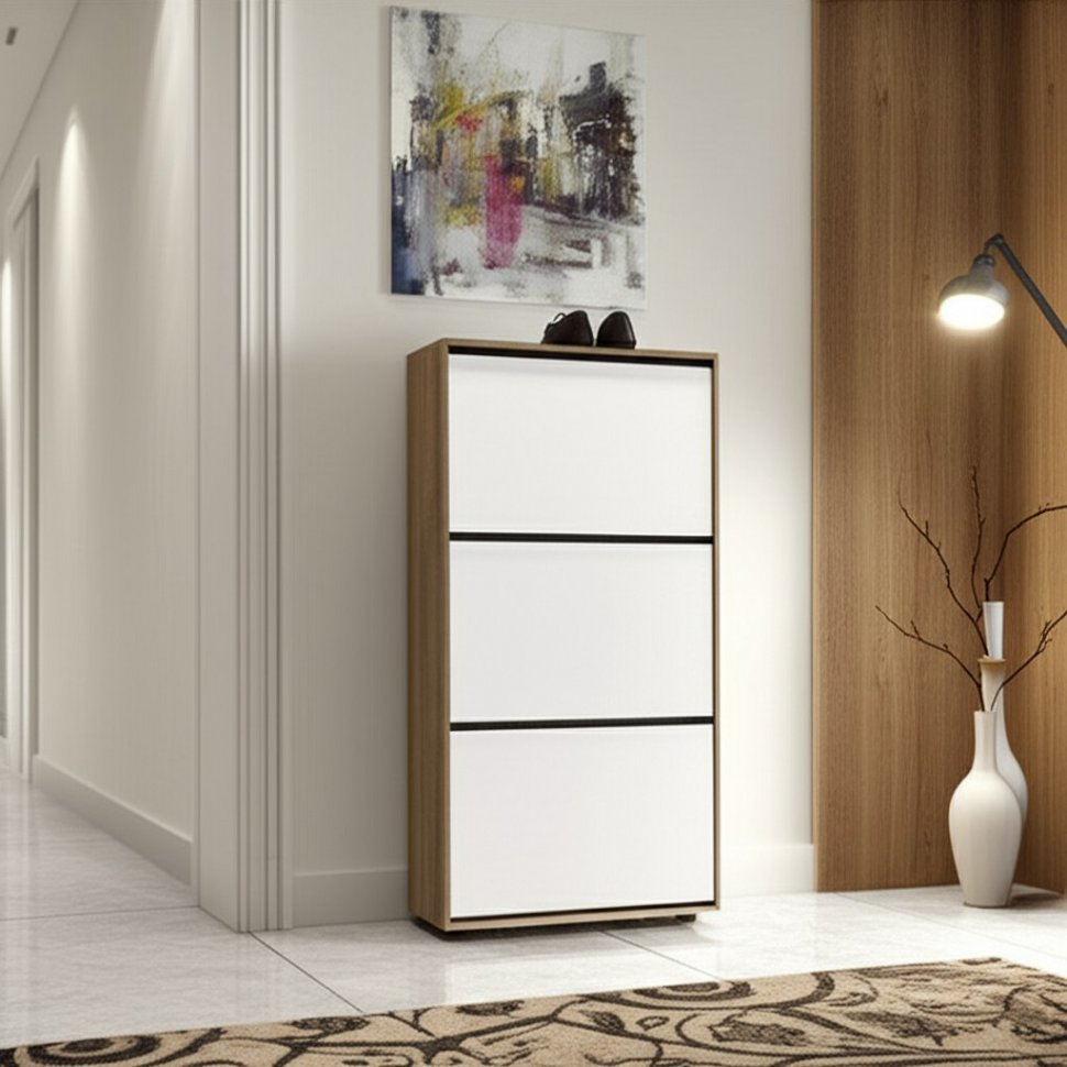 Обувница ОБ 4, Дуб золотой, Белый шагрень, Белый