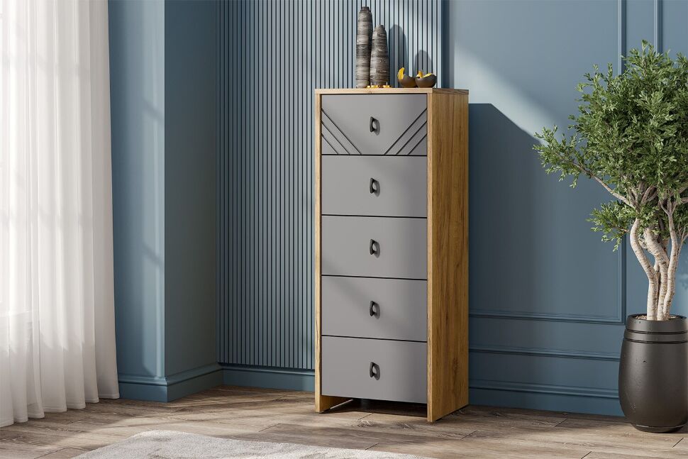 Комод 5 ящиков Байкал, Дуб золотой, Графит