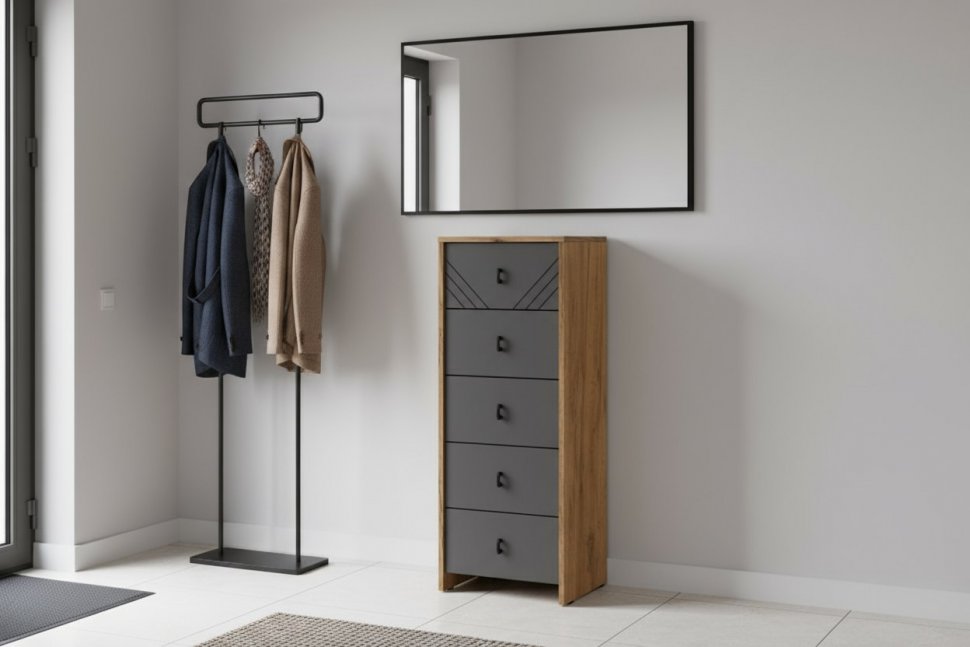 Комод 5 ящиков Байкал, Дуб золотой, Графит