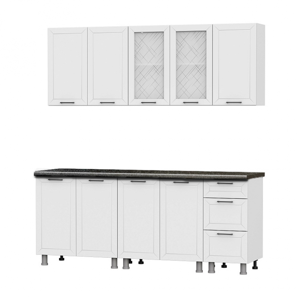 Кухонный гарнитур "Вектор" 2 м (со столешницей 26 мм) Белый/Бланж/Бланж/Черный