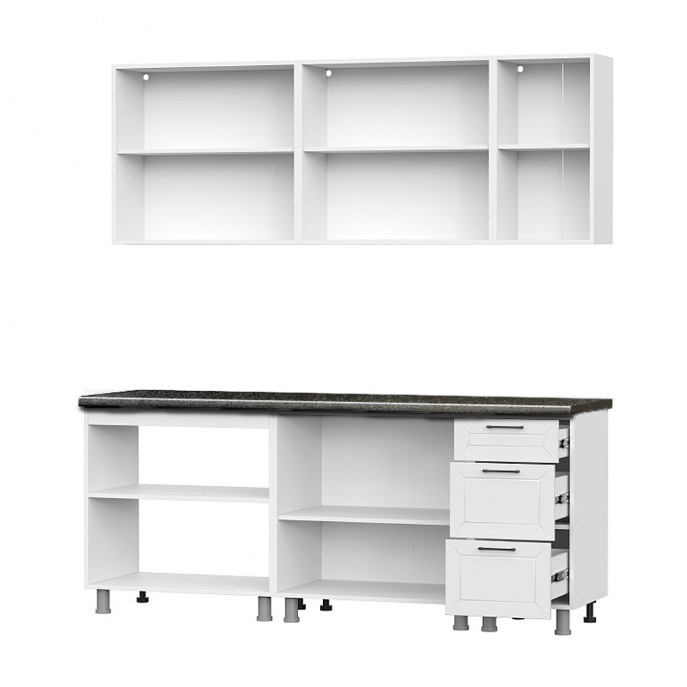 Кухонный гарнитур "Вектор" 2 м (со столешницей 26 мм) Белый/Бланж/Бланж/Черный