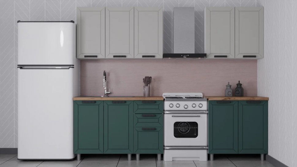 Кухня Аленушка 2 м Лилия Керамика/Изумруд,скоба черный,черный