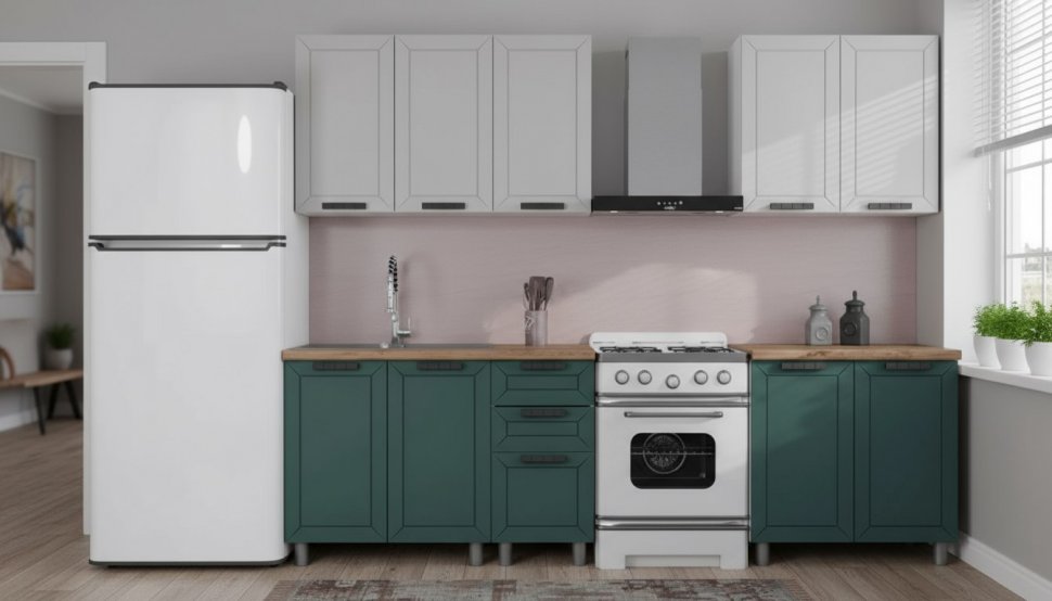 Кухня Аленушка 2 м Лилия Керамика/Изумруд,скоба черный,черный