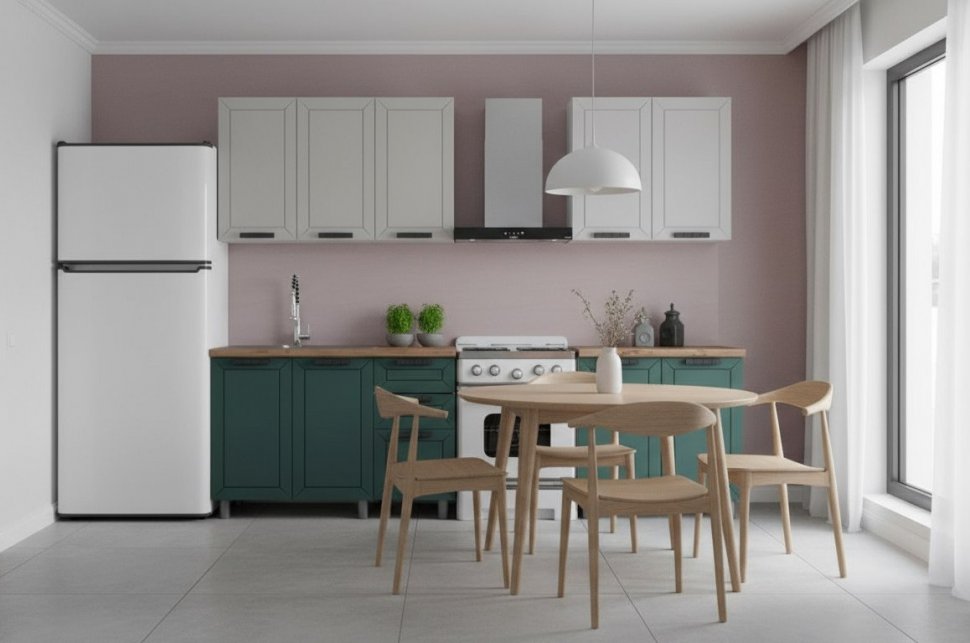 Кухня Аленушка 2 м Лилия Керамика/Изумруд,скоба черный,черный