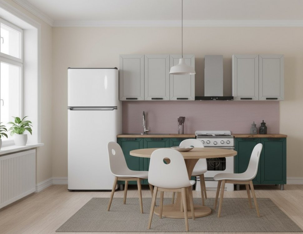 Кухня Аленушка 2 м Лилия Керамика/Изумруд,скоба черный,черный