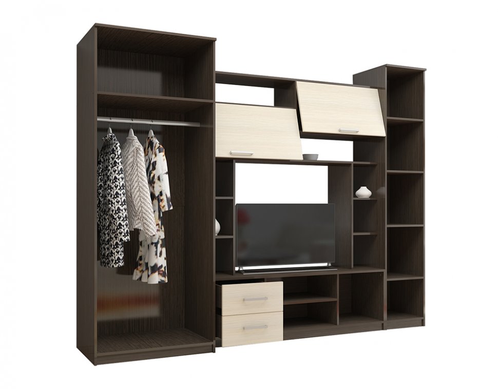 Стенка для гостиной Флора (Горизонт) Венге / Дуб молочный