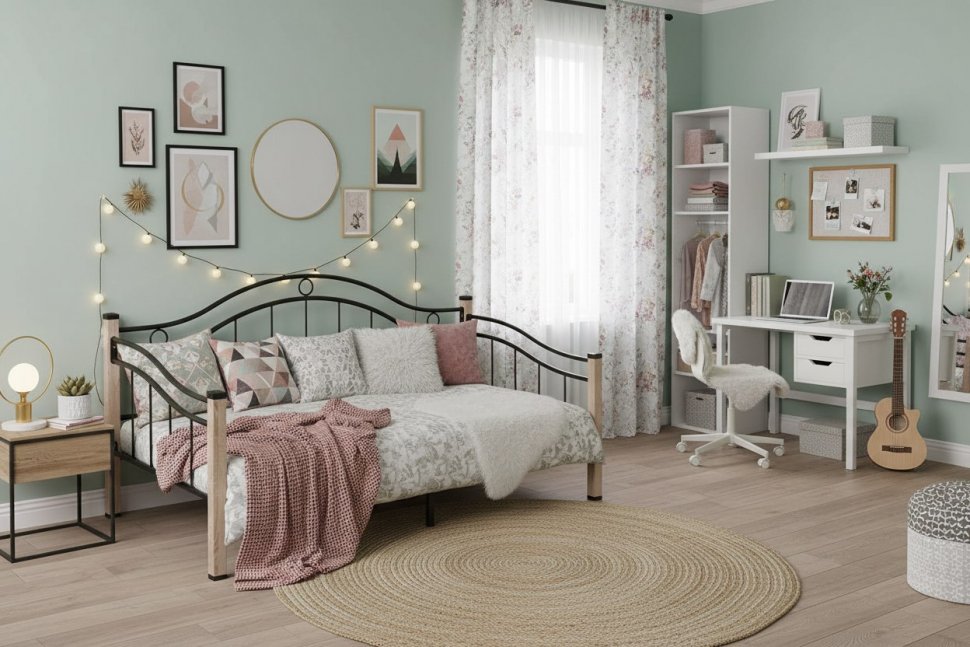 Кровать Скарлетт с ортопедическим основание Дуб Сонома/Черный