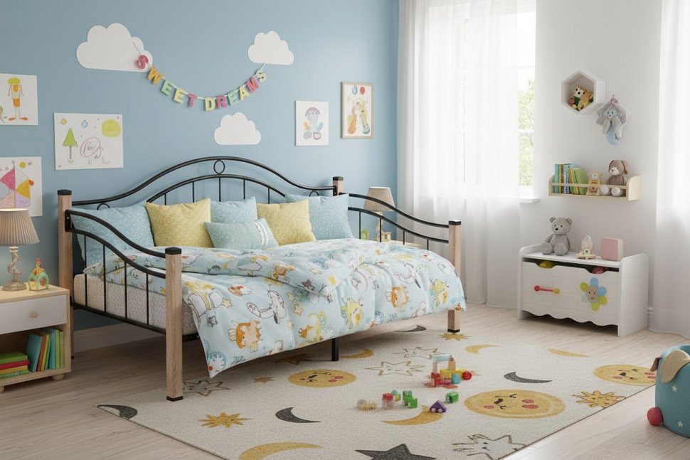 Кровать Скарлетт с ортопедическим основание Дуб Сонома/Черный