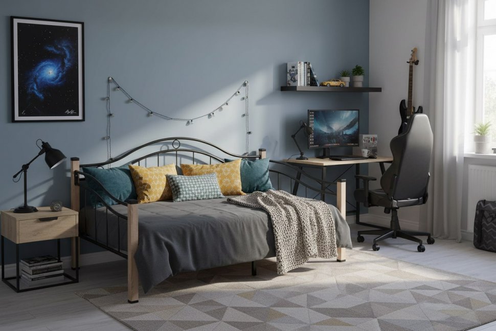 Кровать Скарлетт с ортопедическим основание Дуб Сонома/Черный