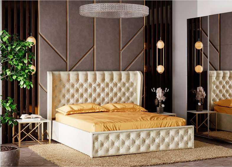 Кровать 160х200 Франческа с подъемным механизмом (Семья Мебелони) Кремовый