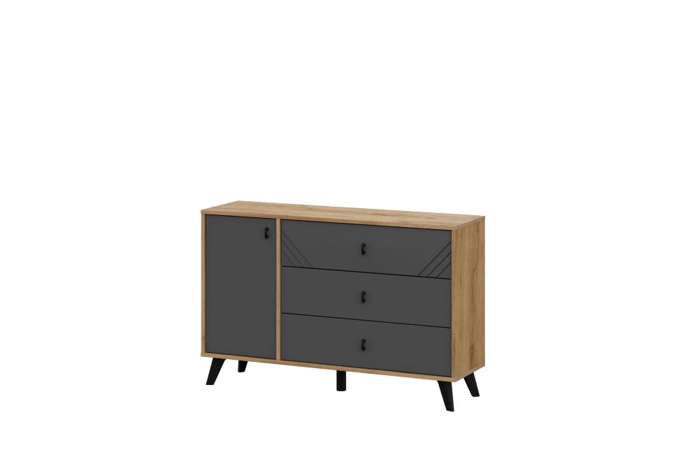 Комод 3 ящика Байкал (со створкой), Дуб Золотой, Графит