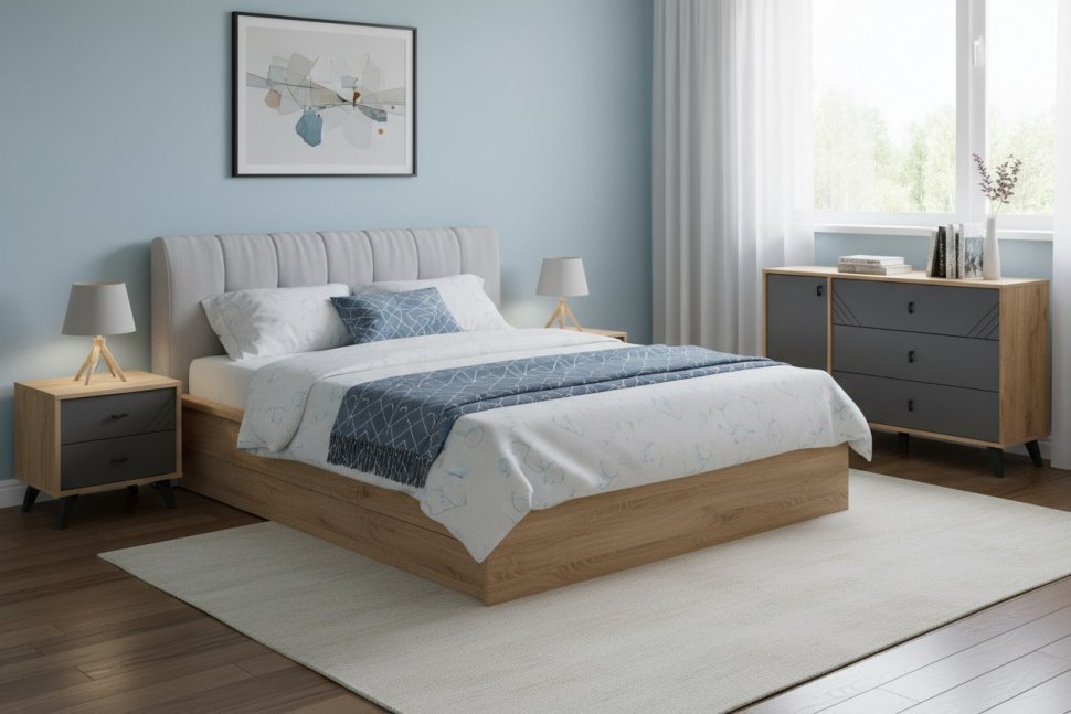 Комод 3 ящика Байкал (со створкой), Дуб Золотой, Графит