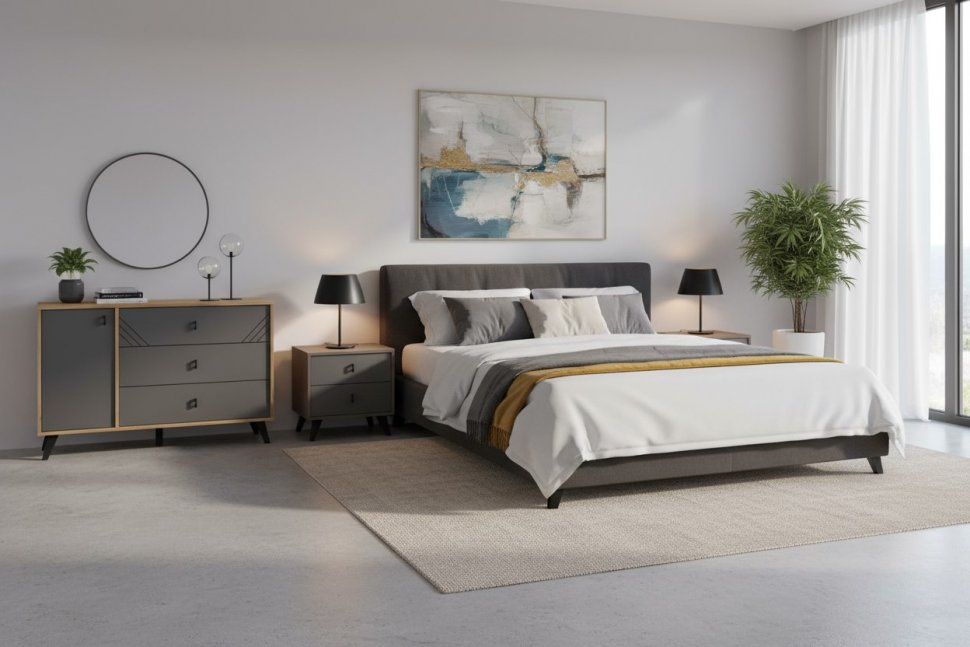 Комод 3 ящика Байкал (со створкой), Дуб Золотой, Графит