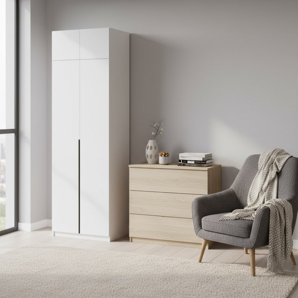 Шкаф с антресолью (полка + штанга) ШК 5 (800), Белый