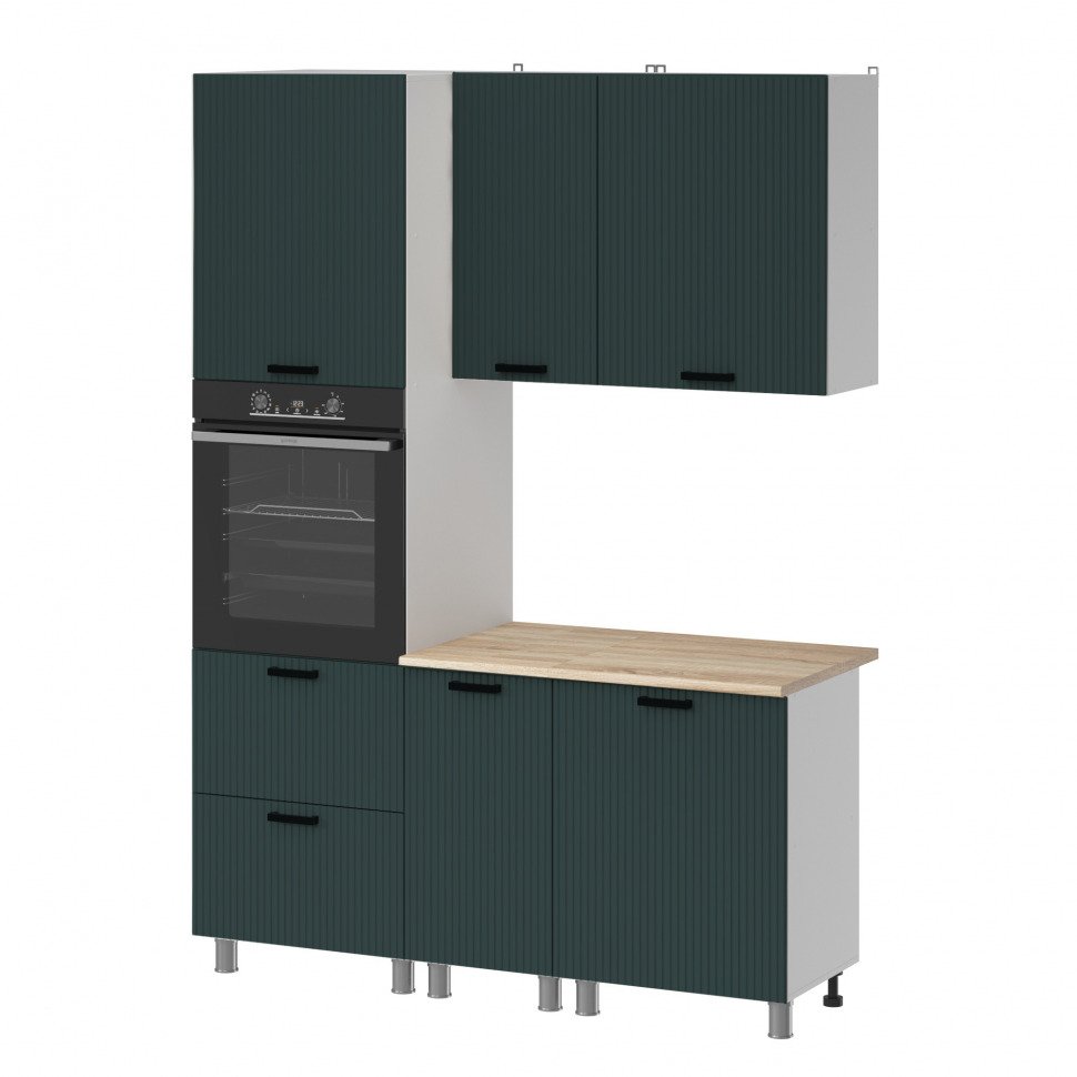 Кухня Аленушка 1,6м ПД Лотос Изумруд,скоба антрацит,сонома