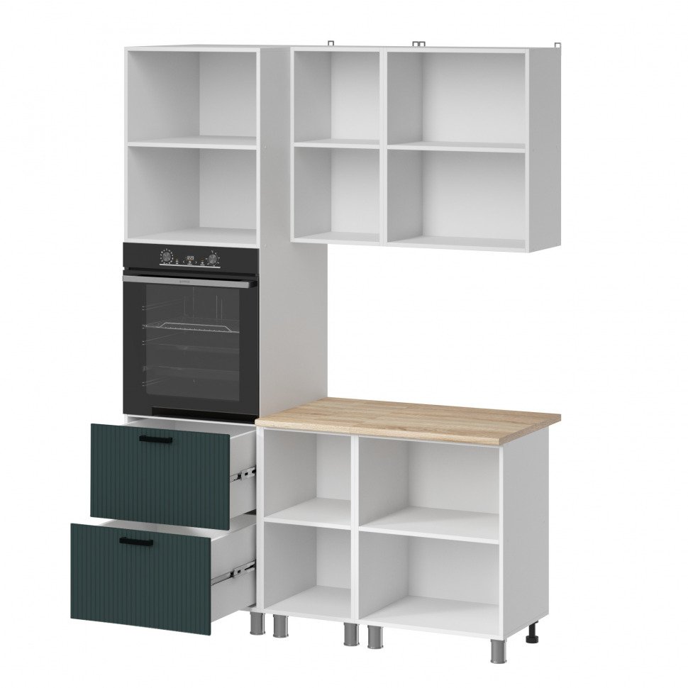 Кухня Аленушка 1,6м ПД Лотос Изумруд,скоба антрацит,сонома