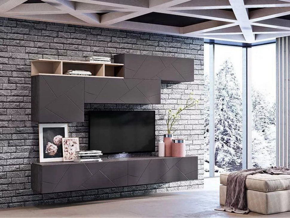 Гостиная Summit комплектация 4 Ясень анкор тёмный/софт графит/капучино