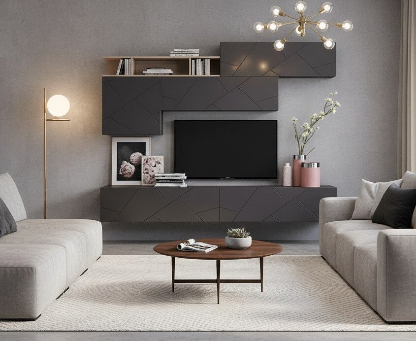 Гостиная Summit комплектация 4 Ясень анкор тёмный/софт графит/капучино