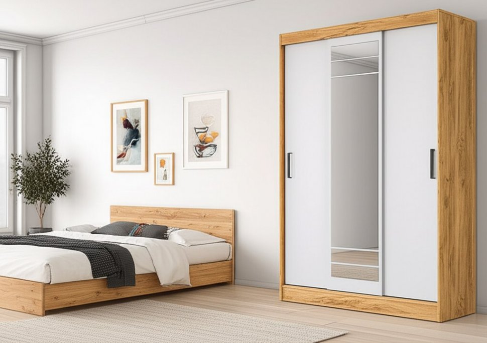 Шкаф-купе Тео ШКК-02 (БТС) Крафт / Белый