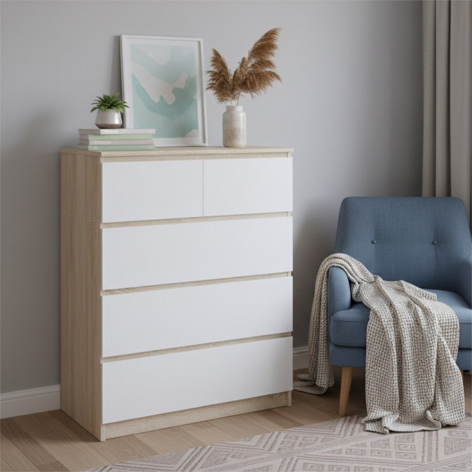 Комод Т-5Р Дуб Сонома/Белый