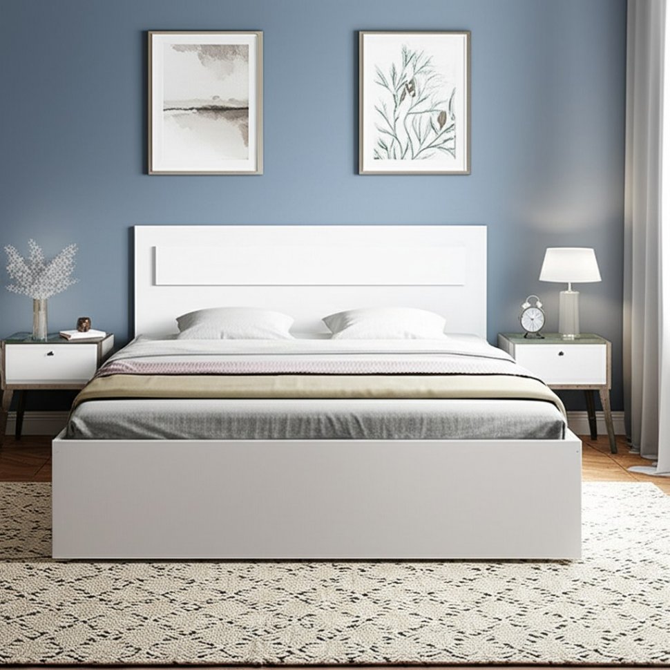 Кровать двойная с ящиками Бали, Белый шагрень