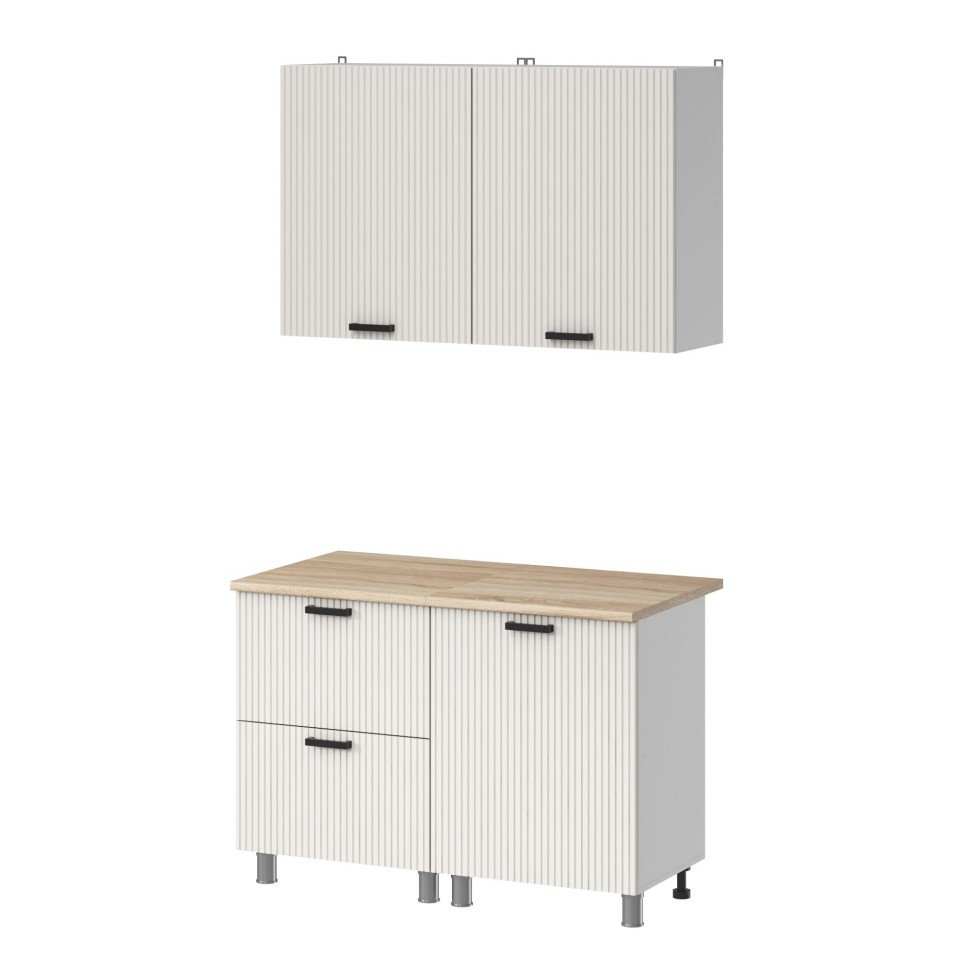 Кухня Аленушка 1,2м с ящ. Лотос Молочный,скоба антрацит,сонома