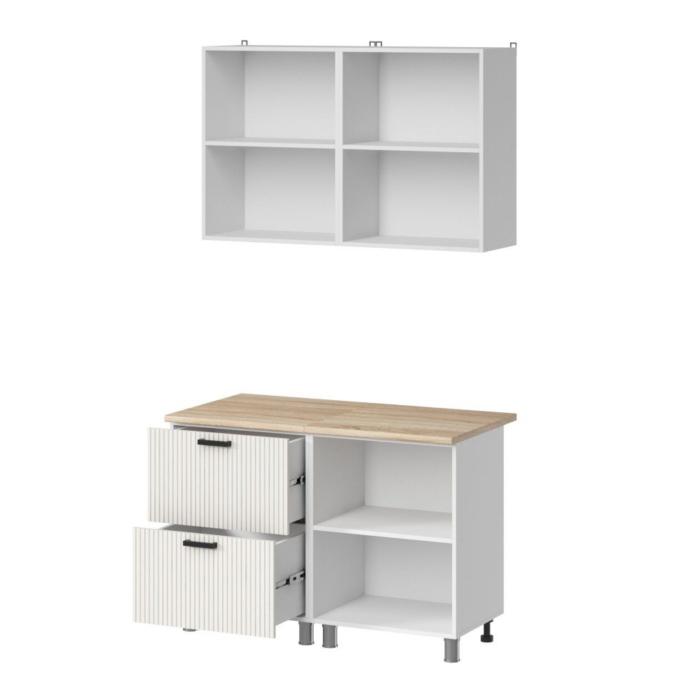 Кухня Аленушка 1,2м с ящ. Лотос Молочный,скоба антрацит,сонома