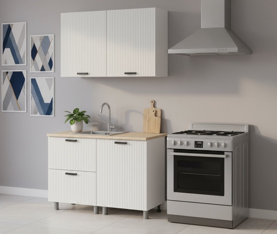 Кухня Аленушка 1,2м с ящ. Лотос Молочный,скоба антрацит,сонома