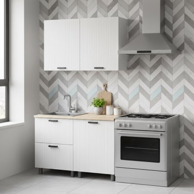 Кухня Аленушка 1,2м с ящ. Лотос Молочный,скоба антрацит,сонома