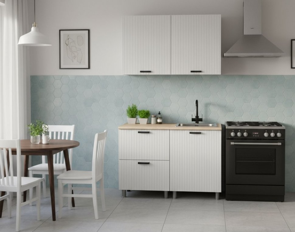 Кухня Аленушка 1,2м с ящ. Лотос Молочный,скоба антрацит,сонома