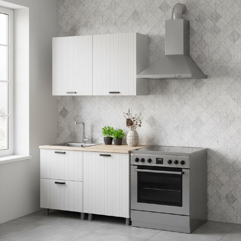 Кухня Аленушка 1,2м с ящ. Лотос Молочный,скоба антрацит,сонома