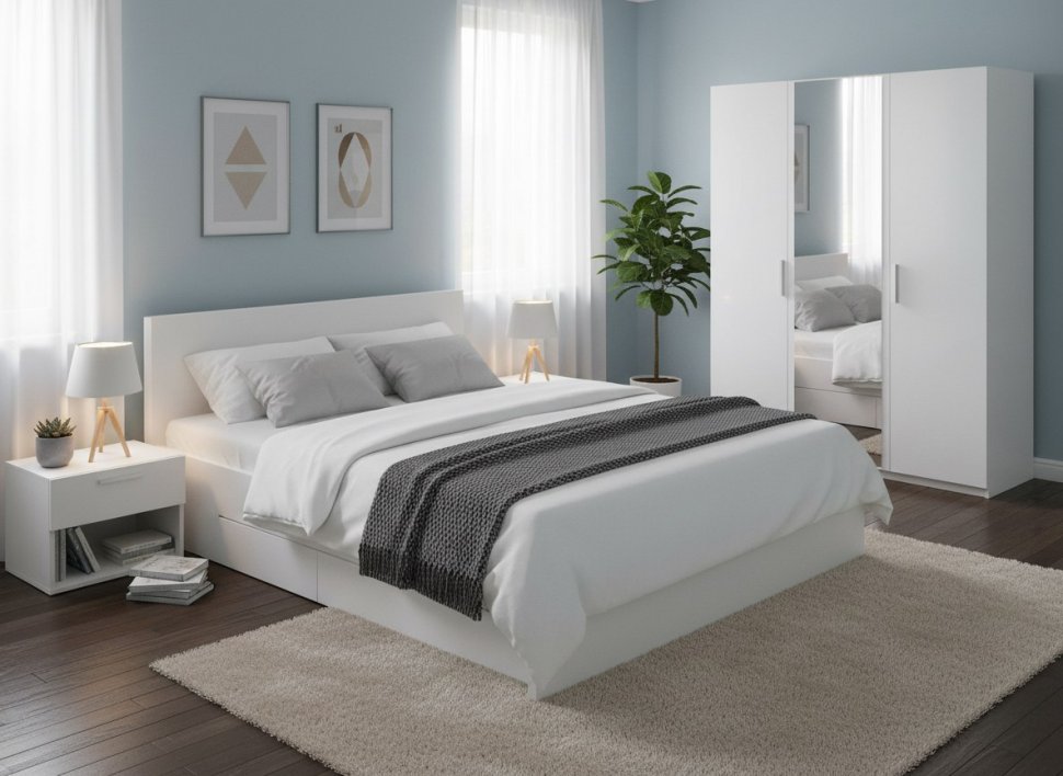 Токио кровать двойная универсальная 1,6 с основанием / Белый текстурный