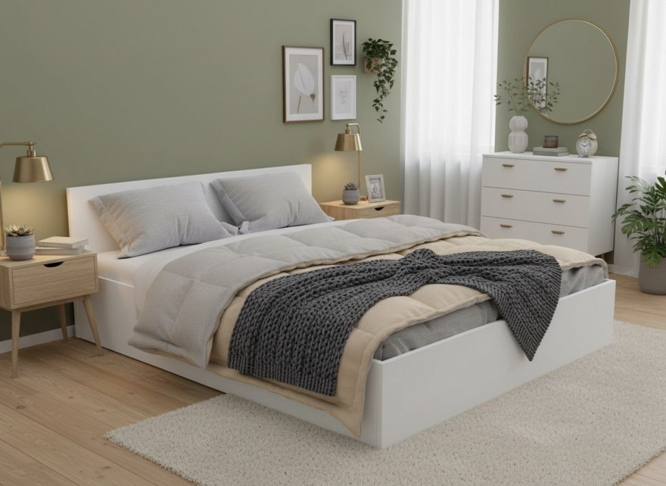 Токио кровать двойная универсальная 1,6 с основанием / Белый текстурный