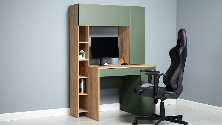 Комфорт Стол компьютерный 12.71 Гикори Рокфорд натуральный / Дымчатый зеленый