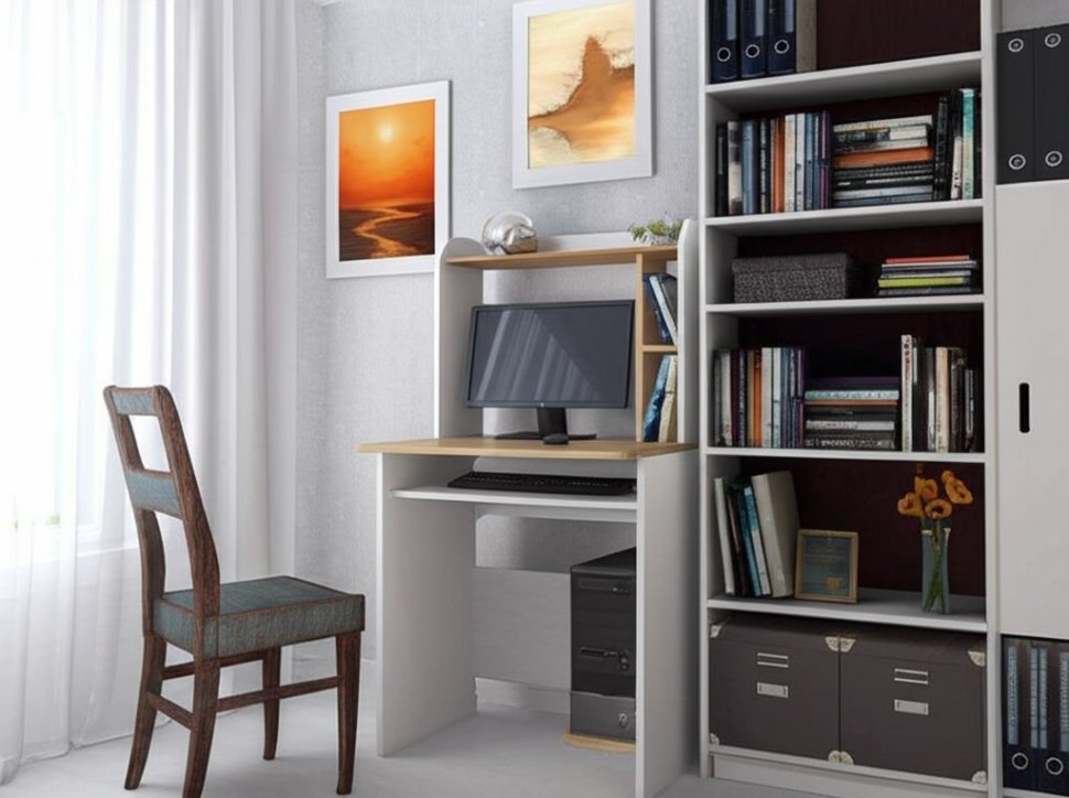 Стол компьютерный Грета-1 (ТЭКС) Белый / Дуб Крафт