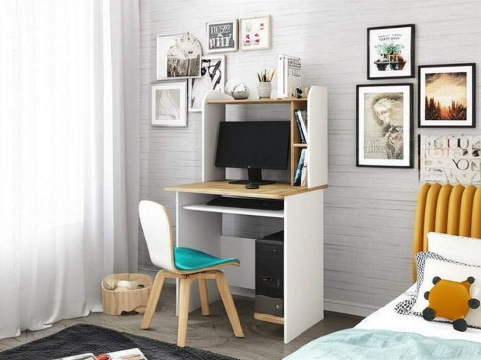 Стол компьютерный Грета-1 (ТЭКС) Белый / Дуб Крафт