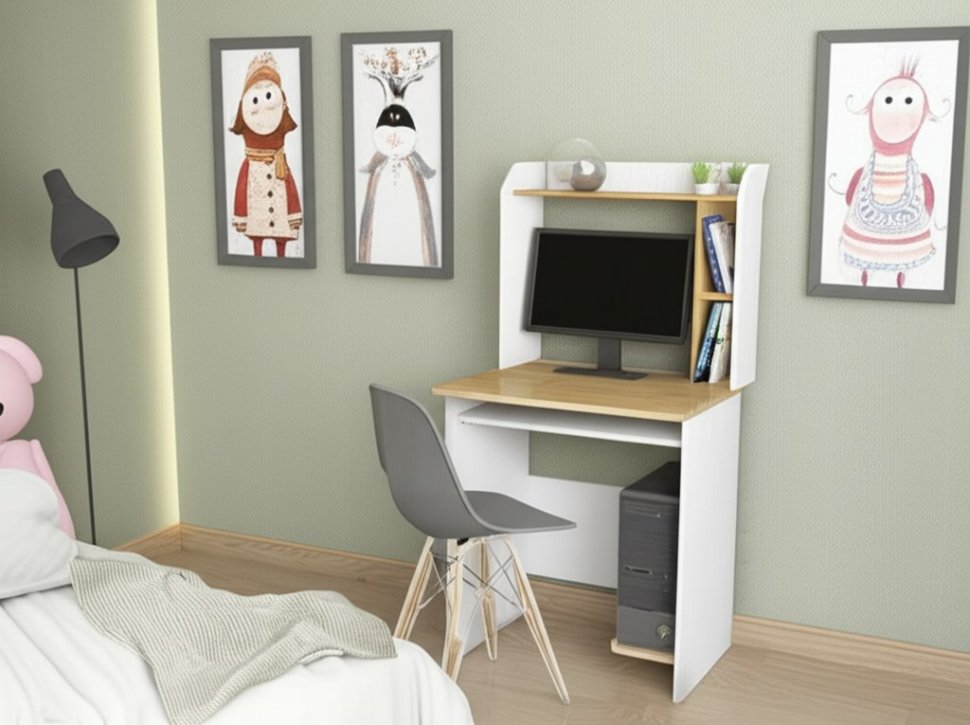 Стол компьютерный Грета-1 (ТЭКС) Белый / Дуб Крафт