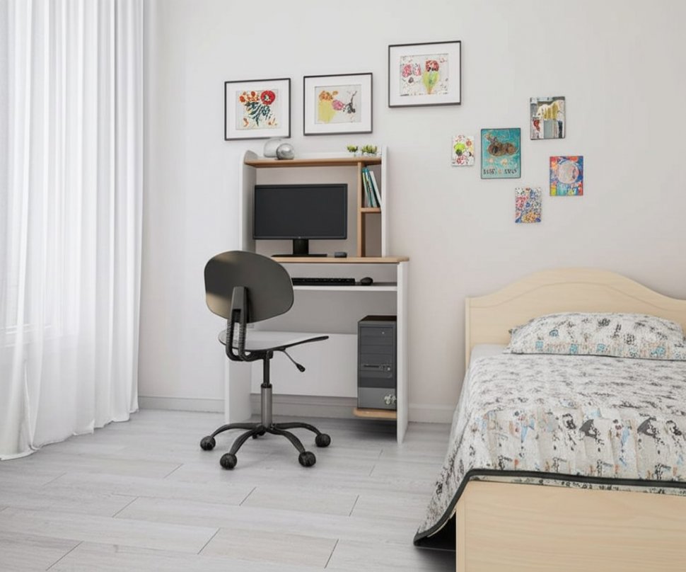 Стол компьютерный Грета-1 (ТЭКС) Белый / Дуб Крафт