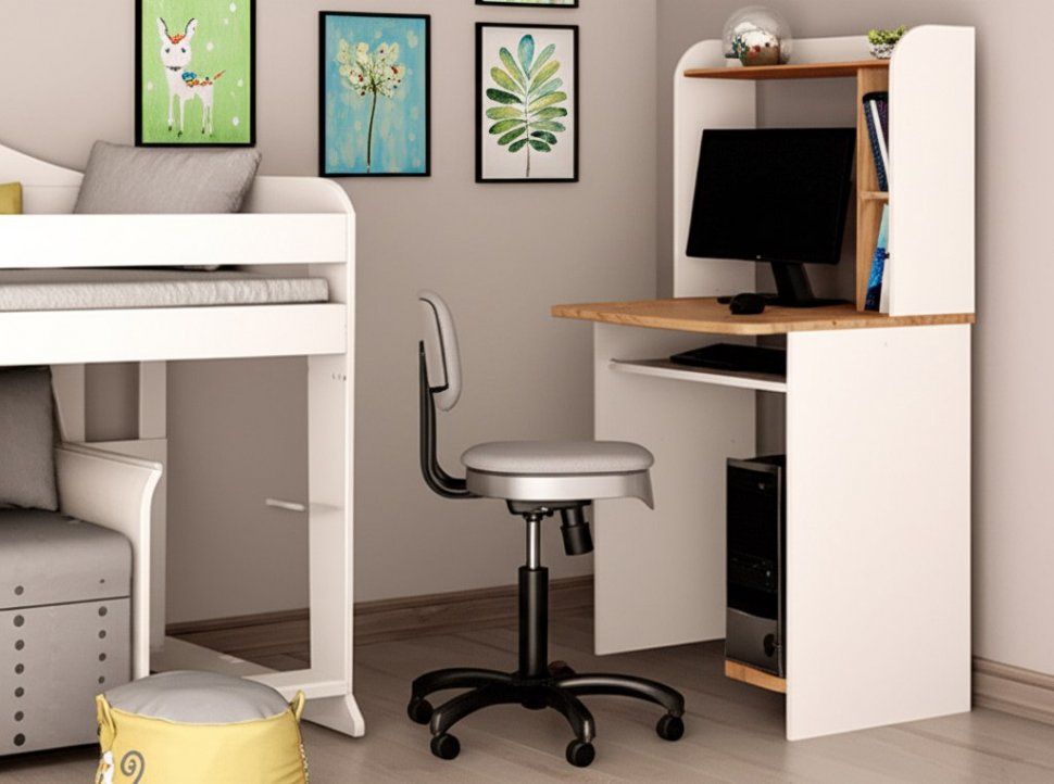 Стол компьютерный Грета-1 (ТЭКС) Белый / Дуб Крафт