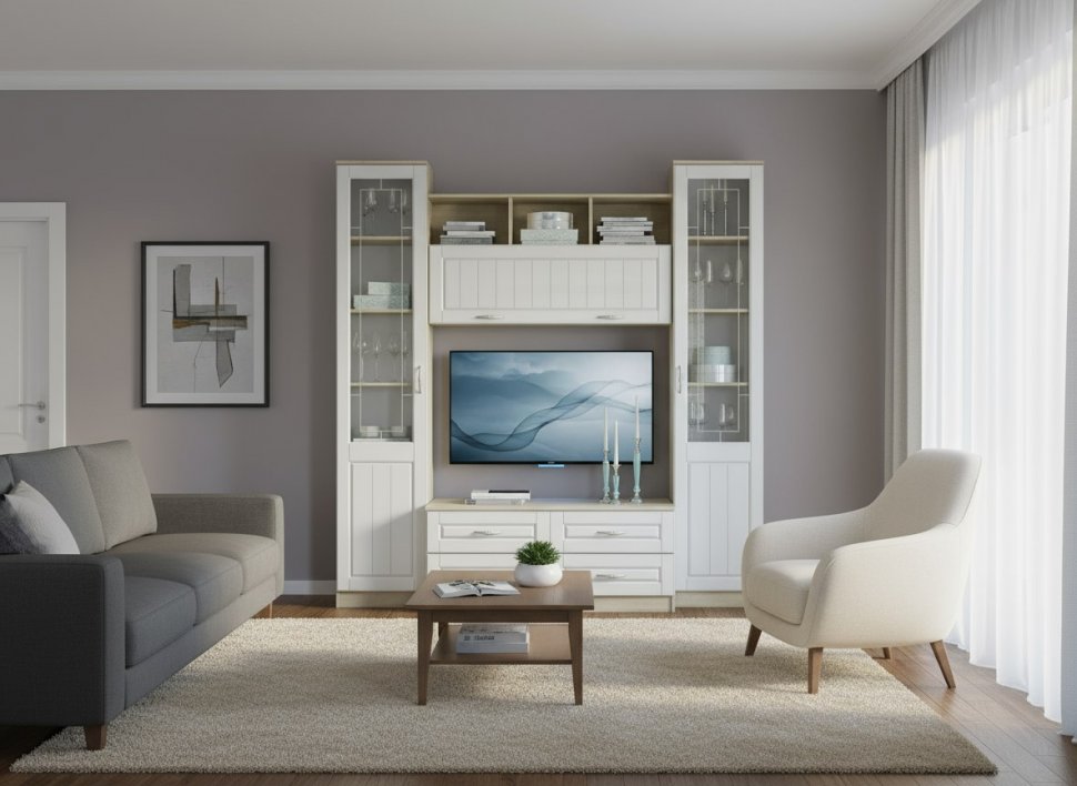 Гостиная Оливия 2 Дуб Сонома/белое дерево