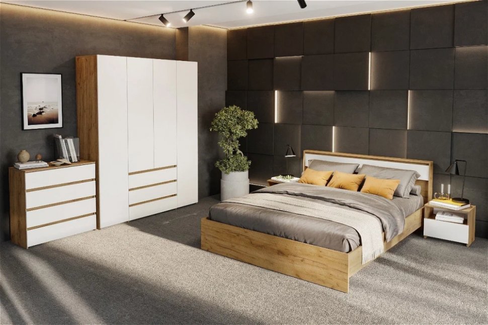 Некст 1 кровать двойная 1,6 / Дуб золотой/Белый