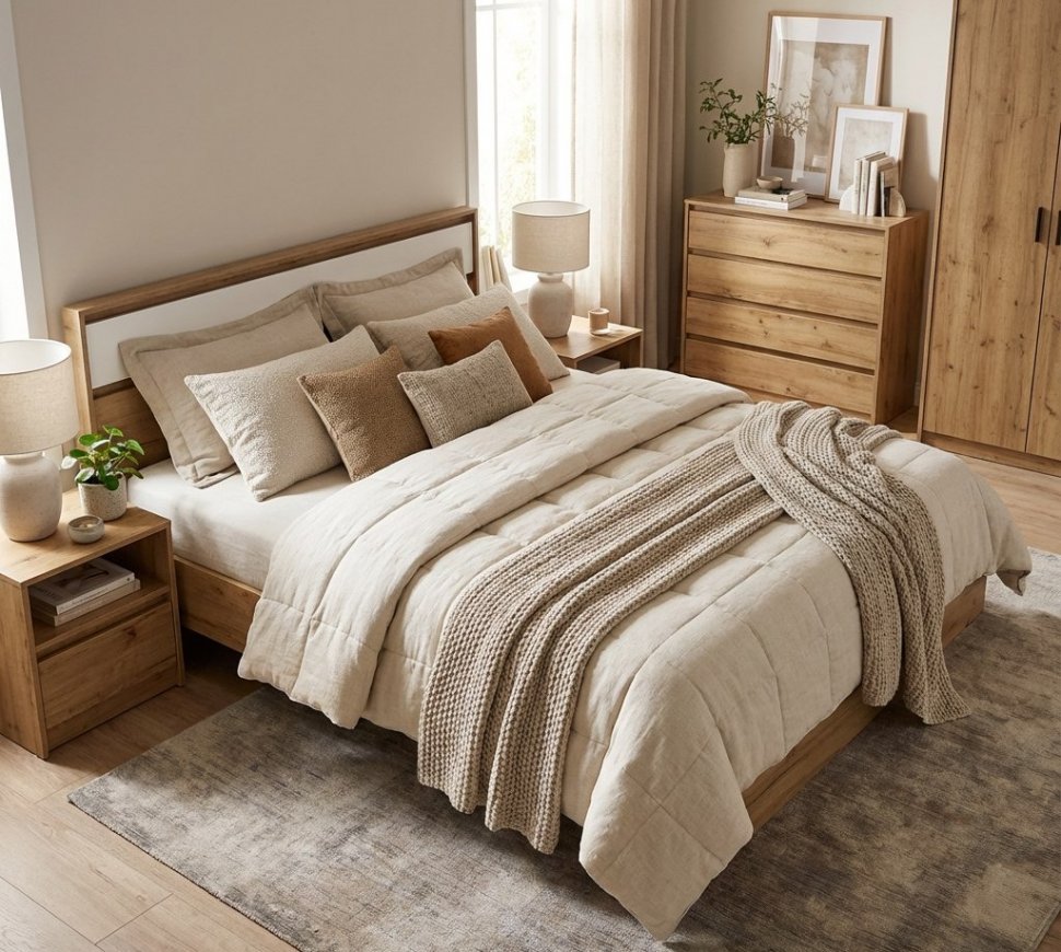 Некст 1 кровать двойная 1,6 / Дуб золотой/Белый